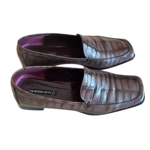 Claudia Ciuti “Aria” Brown Croc-Embossed Leather Loafer Pumps – 8.5 M - Picture 6 of 11